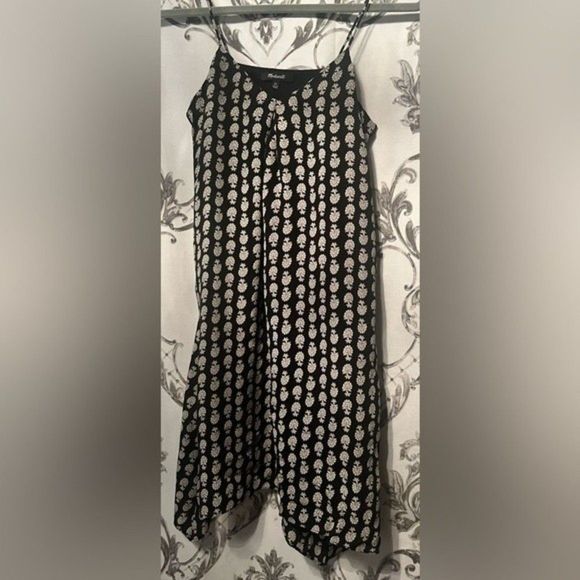 Madewell Silk Trapeze Dress Size XS Bloomstamp Black and White Ditsy Floral - Picture 5 of 8